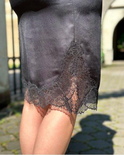 Sukně dámská Pinko Satin E Pizzo černá